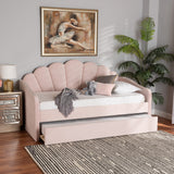 Baxton Studio Timila Modern and Contemporary Light Pink Velvet Fabric Upholstered Full Size Daybed with Trundle
