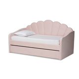 Timila Modern and Contemporary Light Pink Velvet Fabric Upholstered Full Size Daybed with Trundle