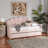 Baxton Studio Timila Modern and Contemporary Light Pink Velvet Fabric Upholstered Twin Size Daybed with Trundle