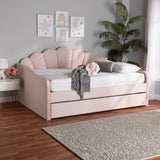 Baxton Studio Timila Modern and Contemporary Light Pink Velvet Fabric Upholstered Queen Size Daybed with Trundle