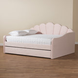 Baxton Studio Timila Modern and Contemporary Light Pink Velvet Fabric Upholstered Queen Size Daybed with Trundle