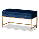 Baxton Studio Aliana Glam and Luxe Navy Blue Velvet Fabric Upholstered and Gold Finished Metal Large Storage Ottoman 