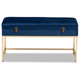 Baxton Studio Aliana Glam and Luxe Navy Blue Velvet Fabric Upholstered and Gold Finished Metal Large Storage Ottoman 