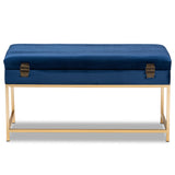 Baxton Studio Aliana Glam and Luxe Navy Blue Velvet Fabric Upholstered and Gold Finished Metal Large Storage Ottoman 