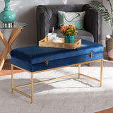 Baxton Studio Aliana Glam and Luxe Navy Blue Velvet Fabric Upholstered and Gold Finished Metal Large Storage Ottoman 