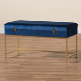 Baxton Studio Aliana Glam and Luxe Navy Blue Velvet Fabric Upholstered and Gold Finished Metal Large Storage Ottoman 