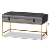 Baxton Studio Aliana Glam and Luxe Grey Velvet Fabric Upholstered and Gold Finished Metal Large Storage Ottoman 