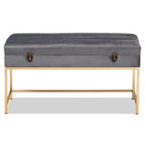 Baxton Studio Aliana Glam and Luxe Grey Velvet Fabric Upholstered and Gold Finished Metal Large Storage Ottoman 