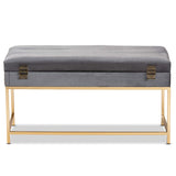 Baxton Studio Aliana Glam and Luxe Grey Velvet Fabric Upholstered and Gold Finished Metal Large Storage Ottoman 