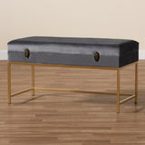 Baxton Studio Aliana Glam and Luxe Grey Velvet Fabric Upholstered and Gold Finished Metal Large Storage Ottoman 