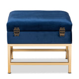 Baxton Studio Aliana Glam and Luxe Navy Blue Velvet Fabric Upholstered and Gold Finished Metal Small Storage Ottoman 