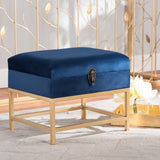 Baxton Studio Aliana Glam and Luxe Navy Blue Velvet Fabric Upholstered and Gold Finished Metal Small Storage Ottoman 