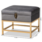 Baxton Studio Aliana Glam and Luxe Grey Velvet Fabric Upholstered and Gold Finished Metal Small Storage Ottoman 