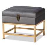 Baxton Studio Aliana Glam and Luxe Grey Velvet Fabric Upholstered and Gold Finished Metal Small Storage Ottoman 