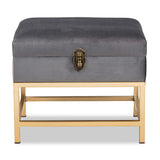 Baxton Studio Aliana Glam and Luxe Grey Velvet Fabric Upholstered and Gold Finished Metal Small Storage Ottoman 