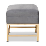 Baxton Studio Aliana Glam and Luxe Grey Velvet Fabric Upholstered and Gold Finished Metal Small Storage Ottoman 