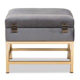 Baxton Studio Aliana Glam and Luxe Grey Velvet Fabric Upholstered and Gold Finished Metal Small Storage Ottoman 