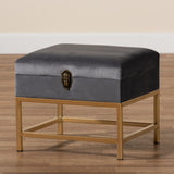 Baxton Studio Aliana Glam and Luxe Grey Velvet Fabric Upholstered and Gold Finished Metal Small Storage Ottoman 