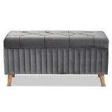 Baxton Studio Hanley Modern and Contemporary Grey Velvet Fabric Upholstered and Walnut Brown Finished Wood Storage Ottoman