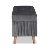 Baxton Studio Hanley Modern and Contemporary Grey Velvet Fabric Upholstered and Walnut Brown Finished Wood Storage Ottoman