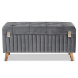 Baxton Studio Hanley Modern and Contemporary Grey Velvet Fabric Upholstered and Walnut Brown Finished Wood Storage Ottoman