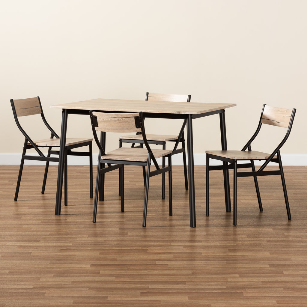Carmen Modern and Contemporary Oak Brown Finished Wood and Dark Brown Metal 5-Piece Dining Set