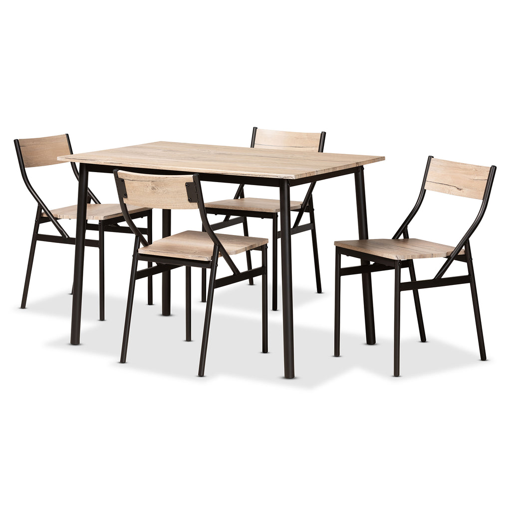 Carmen Modern and Contemporary Oak Brown Finished Wood and Dark Brown Metal 5-Piece Dining Set