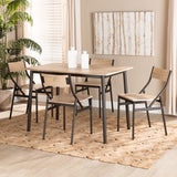 Carmen Modern and Contemporary Oak Brown Finished Wood and Dark Brown Metal 5-Piece Dining Set