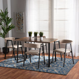 Delgado Modern and Contemporary Beige Fabric Upholstered and Black Metal 5-Piece Dining Set