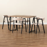 Delgado Modern and Contemporary Beige Fabric Upholstered and Black Metal 5-Piece Dining Set