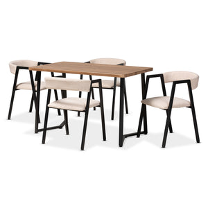 Delgado Modern and Contemporary Beige Fabric Upholstered and Black Metal 5-Piece Dining Set