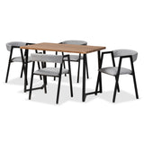 Delgado Modern and Contemporary Grey Fabric Upholstered and Black Metal 5-Piece Dining Set