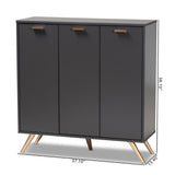 Kelson Modern and Contemporary Dark Grey and Gold Finished Wood 3-Door Shoe Cabinet