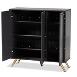 Kelson Modern and Contemporary Dark Grey and Gold Finished Wood 3-Door Shoe Cabinet