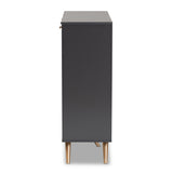 Kelson Modern and Contemporary Dark Grey and Gold Finished Wood 3-Door Shoe Cabinet