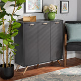 Kelson Modern and Contemporary Dark Grey and Gold Finished Wood 3-Door Shoe Cabinet