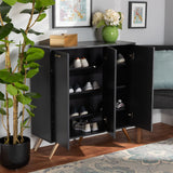 Kelson Modern and Contemporary Dark Grey and Gold Finished Wood 3-Door Shoe Cabinet