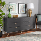 Kelson Modern and Contemporary Dark Grey and Gold Finished Wood 6-Drawer Dresser