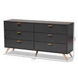 Kelson Modern and Contemporary Dark Grey and Gold Finished Wood 6-Drawer Dresser