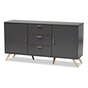 Kelson Modern and Contemporary Dark Grey and Gold Finished Wood 2-Door Sideboard Buffet