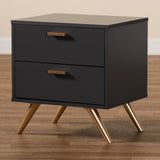 Kelson Modern and Contemporary Dark Grey and Gold Finished Wood 2-Drawer Nightstand