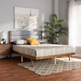 Jarlan Modern and Contemporary Transitional Grey Fabric Upholstered and Walnut Brown Finished Wood King Size Platform Bed