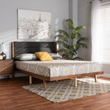 Jarlan Modern and Contemporary Transitional Charcoal Fabric Upholstered and Walnut Brown Finished Wood King Size Platform Bed