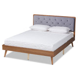 Larue Modern and Contemporary Fabric Upholstered and Walnut Brown Finished Wood Platform Bed