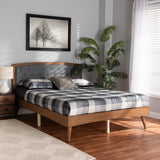 Baxton Studio Ratana Mid-Century Modern Transitional Grey Fabric Upholstered and Walnut Brown Finished Wood King Size Platform Bed