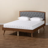 Baxton Studio Ratana Mid-Century Modern Transitional Grey Fabric Upholstered and Walnut Brown Finished Wood King Size Platform Bed