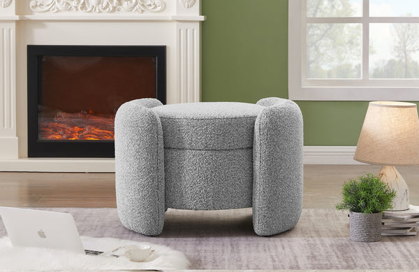 Horizon Boucle Fabric / Engineered Wood / Foam Contemporary Grey Boucle Fabric Ottoman - 29" W x 22" D x 19" H