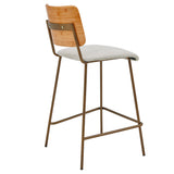 New Pacific Direct Leshia Fabric Bamboo Counter Stool, (Set of 2) Havana Linen/Natural with Bronze Leg Finish 1160029-406N-NPD