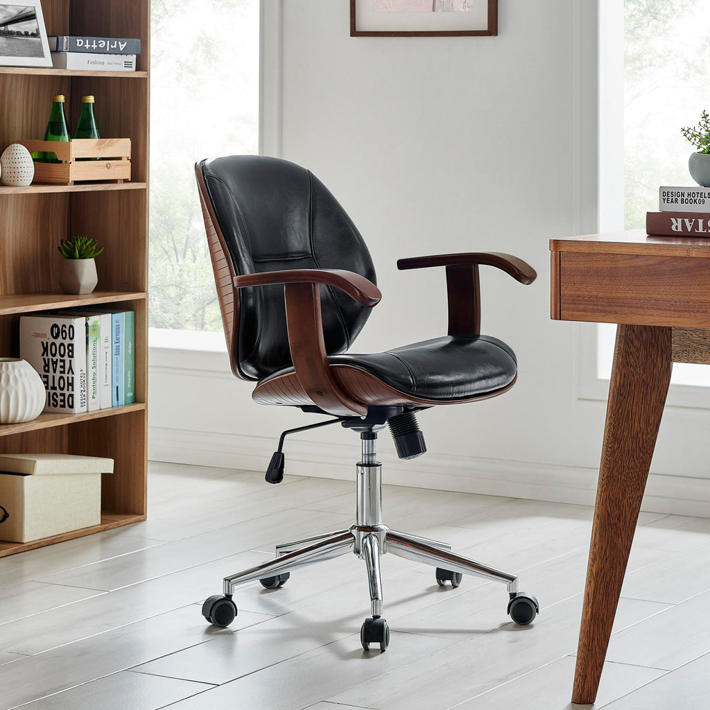 Samuel Leatherette Bamboo Office Chair w/ Armrest Black/Walnut