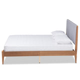 Lenora Mid-Century Modern Grey Fabric Upholstered and Walnut Brown Finished Wood King Size Platform Bed